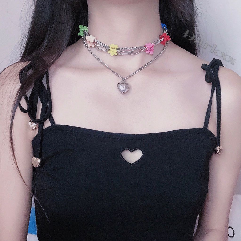 Vòng cổ Mặt Trái Tim Đôi Nhiều Màu Thời Trang Âu Mỹ