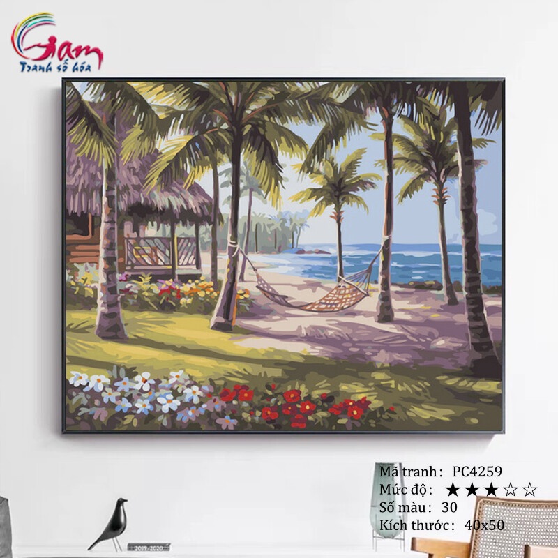 Tranh trang trí tô màu theo số phong cảnh bãi biển GAM PC4259
