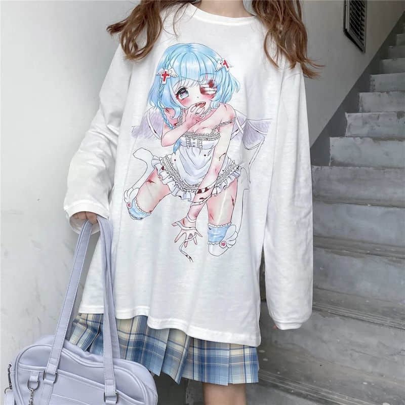 Áo thun dài tay Anime Scratched Girl, Áo sweater ulzzang Tiger.86 LS23