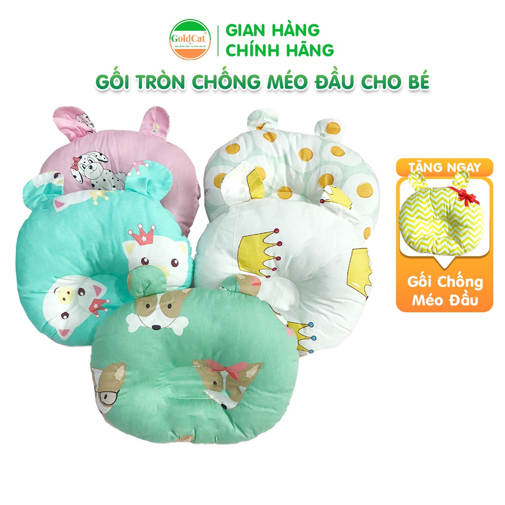 Gối Lõm Chống Méo Đầu Hình Tròn GOLDCAT GT Chất Vải Cotton Lõi Bông Êm Cho Trẻ Từ 0-12 Tháng