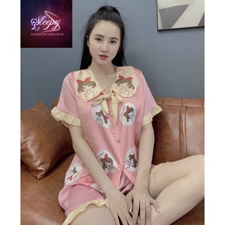 BỘ PYJAMA CÔ GÁI 3D LỤA  SATIN QUẦN ĐÙI  [CAO CẤP] [HÀNG ĐẸP CHUẨN]