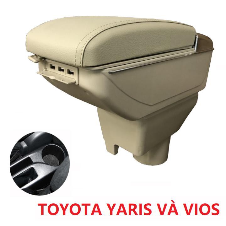 Hộp tỳ tay ô tô cao cấp Toyota Yaris và Vios tích hợp 7 cổng USB 2014-2019 - 2 màu: Đen và Be