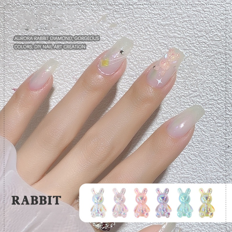Bộ 10 Miếng Dán Trang Trí Móng Tay Hình Thỏ 3d Xinh Xắn