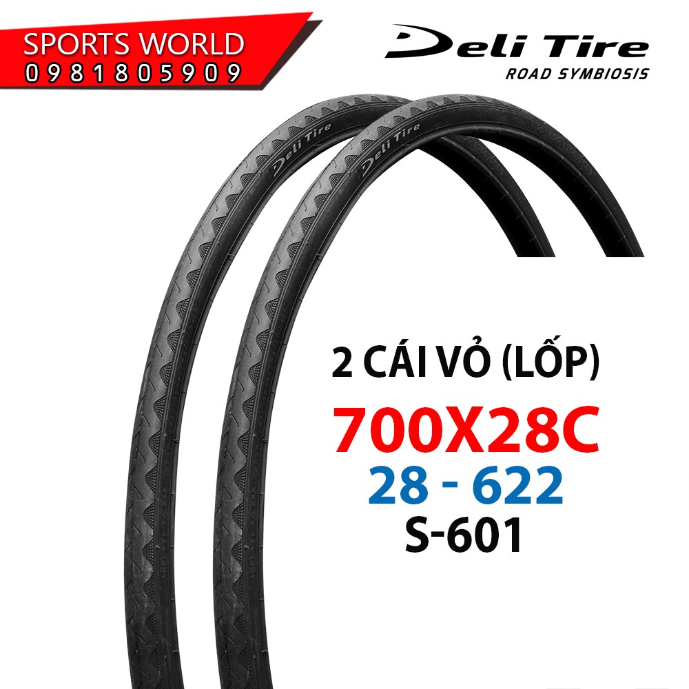 2 cái vỏ lốp xe đạp 700x28C (28-622) gai chìm S-601 Deli-Tire hàng INDONESIA