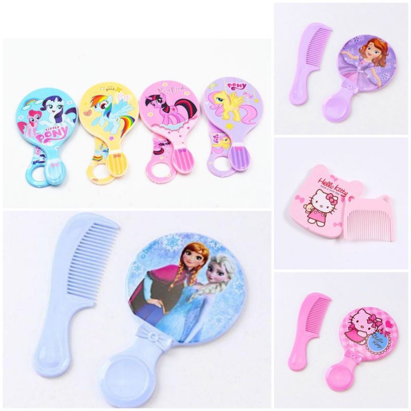 Sét gương lược bỏ túi mini cho bé gái công chúa Elsa ngựa Pony Sofia mèo Kitty