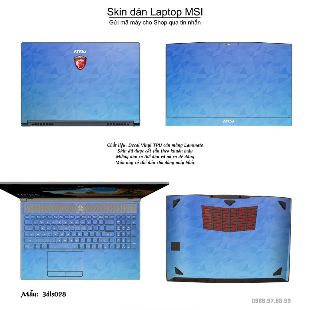 Skin dán Laptop MSI in hình 3D Image (inbox mã máy cho Shop)