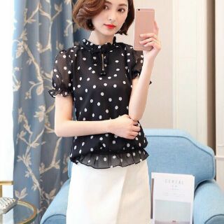ÁO SƠ MI NỮ CHẤM BI BO LAI CAO CẤP