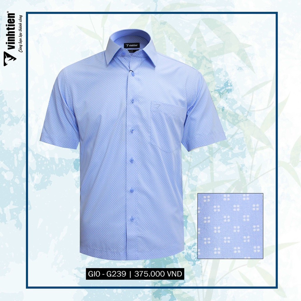 Áo Sơ Mi Ngắn Tay Size Đại 2XL Vải Bamboo Vạt Ngang Form Regular Vĩnh Tiến 425