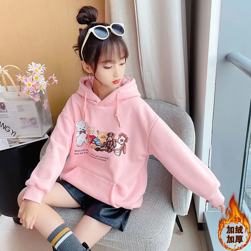❀Hàng giao ngay❀8-14 tuổi, quần áo trẻ em, Áo Hoodie In Hình Gấu Hoạt Hình Tay Dài Cỡ Lớn / Vừa Thời Trang Thu Đông 2022 Dành Cho Bé Gái