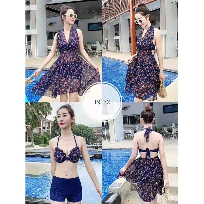 Set bikini có áo nâng ngực váy choàng ngoài họa tiết siêu xinh