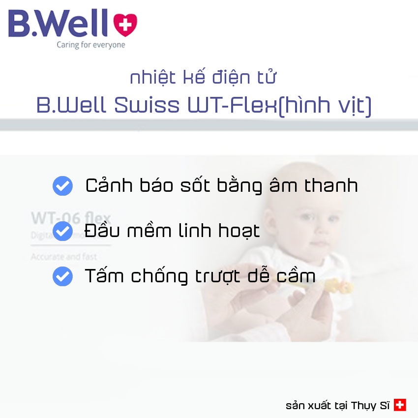 Nhiệt kế điện tử đo chính xác thân nhiệt cho bé B.Well Swiss WT-06 flex Thụy Sĩ - Đo nhiệt độ cảnh báo sốt bằng âm thanh