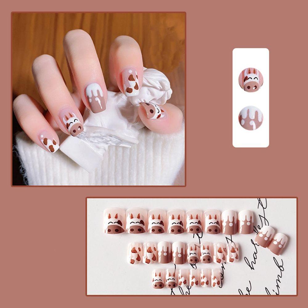 Set 24 Móng Tay Giả Đầu Tròn/Vuông Có Thể Tháo Rời Che Phủ Toàn Diện
