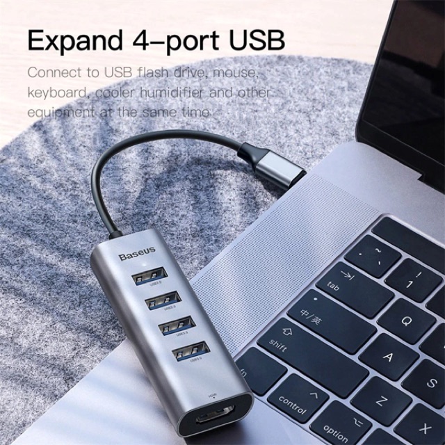 Hub chuyển Type C to USB 3.0 và HDMI Baseus Enjoy Series (Type C to USB 3.0 x4 Ports + HDMI 4K, 5 in 1 intelligent HUB )