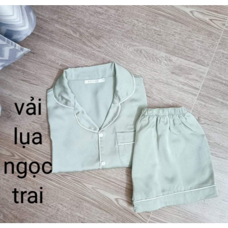 bộ mặc nhà vải lụa ngọc trai mềm mịn bao mát nha bộ quần đùi cạp chun áo cộc tay mặc ngủ cũng ok