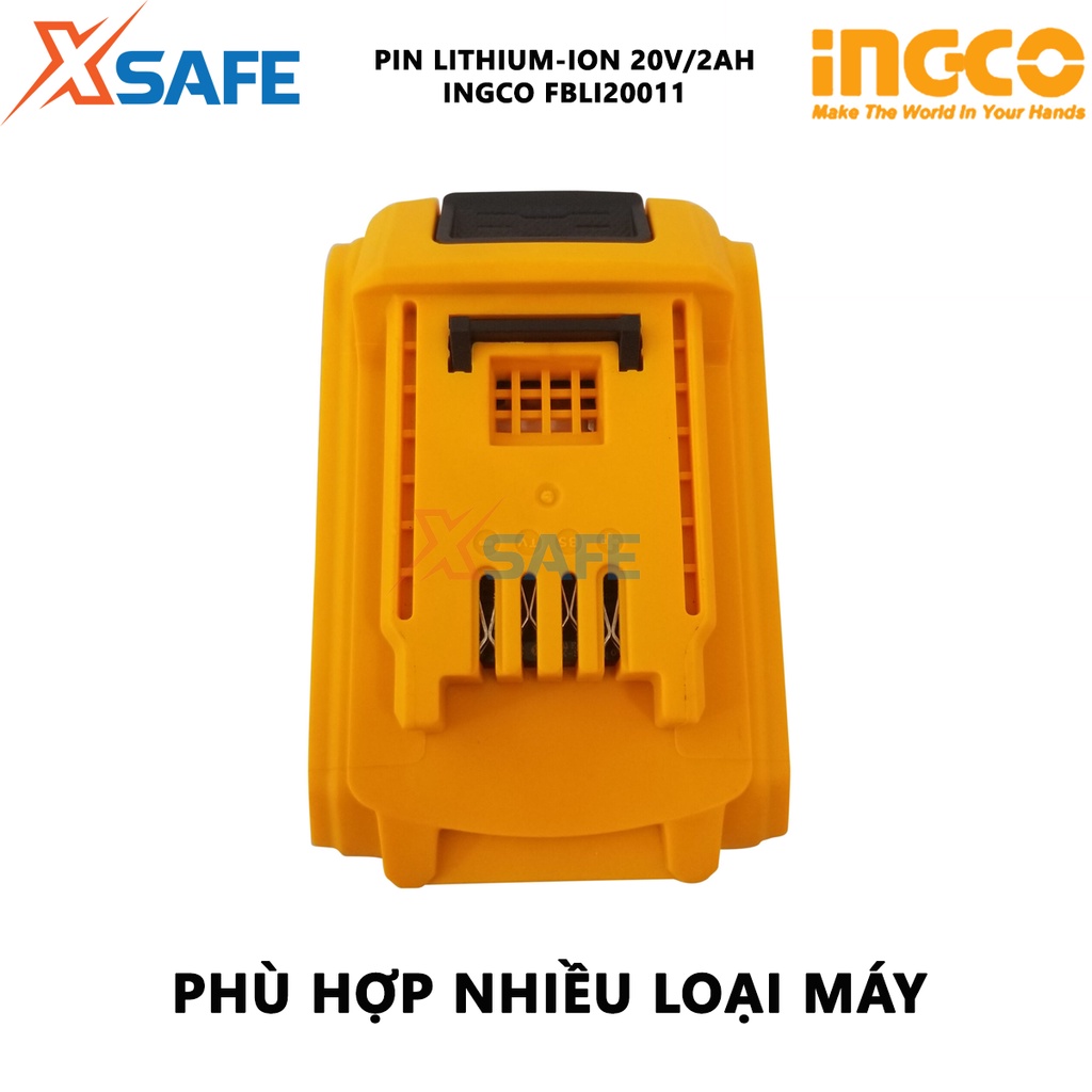 Pin Lithium-Ion INGCO FBLI20011 Pin sạc Lithium dung lượng pin 20V/2.0Ah phù hợp nhiều loại máy INGCO 20V, có đèn LED