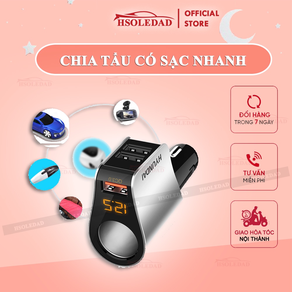 Chia tẩu Hyundai 1 cổng &amp; 2 usb loại có sạc nhanh QC 3.0