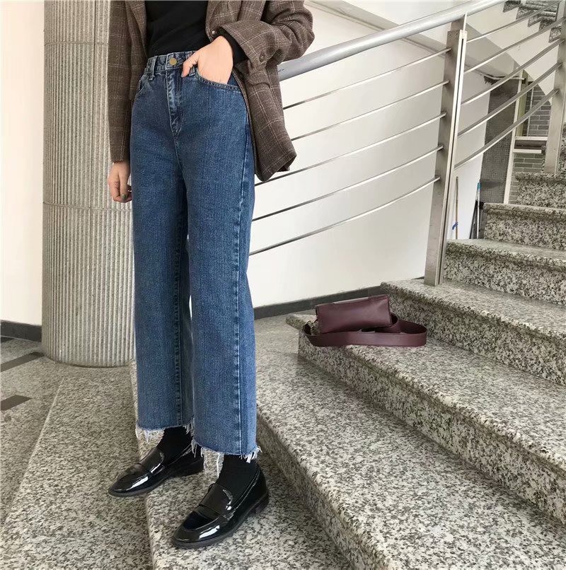 Quần Jeans Lưng Cao Ống Đứng Thời Trang Xuân Thu 2020 Dành Cho Nữ