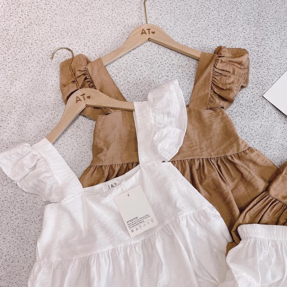 Bộ Cánh Tiên Chất Thô Đũi Dáng Baby Doll Mix Quần Xòe Váy