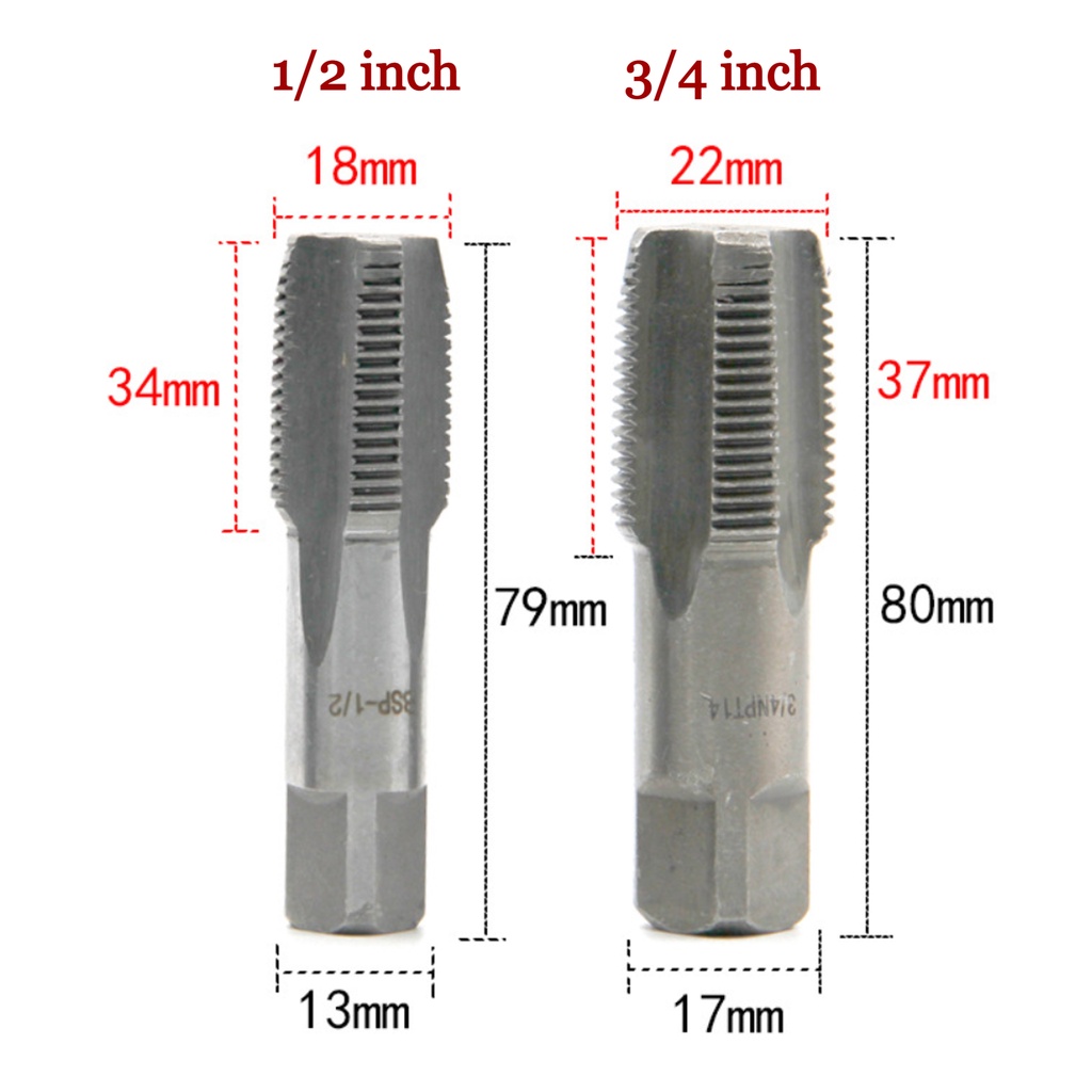 Bộ 2 chiếc mũi khoan taro tạo ren tháo ống nước gãy ngậm trong tường chuôi 1/2 và 3/4