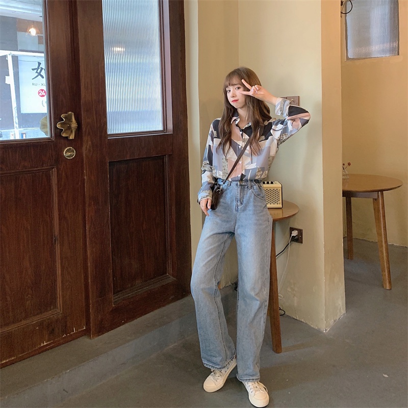 【ZHELIHANGFEI】Áo Sơ Mi Tay Dài Form Rộng Họa Tiết In Theo Phong Cách Retro Dễ Phối Đồ