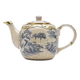 Bộ ấm chén dáng MINH LONG men rạn giả cổ bọc đồng Bát Tràng