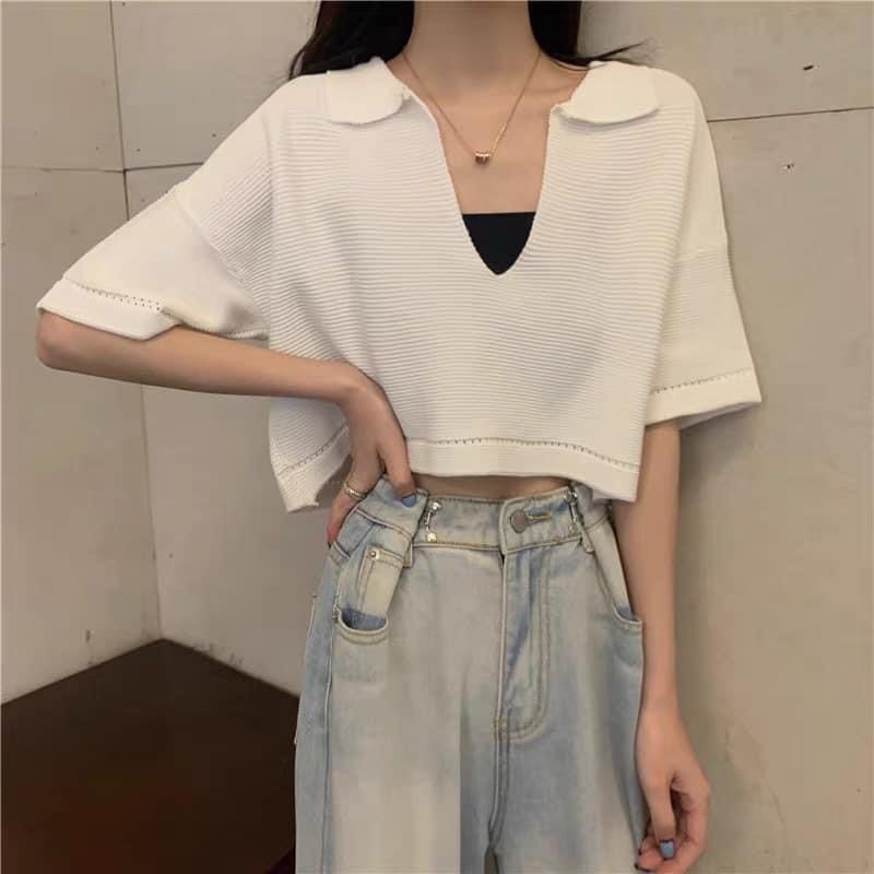 [Mã FAMAYWA giảm 10K đơn 50K] Áo Croptop Cổ V 👚 Chất Thun Gân Siêu Đẹp Co Giãn 4 chiều - Thấm Hút Mồ Hôi 💓