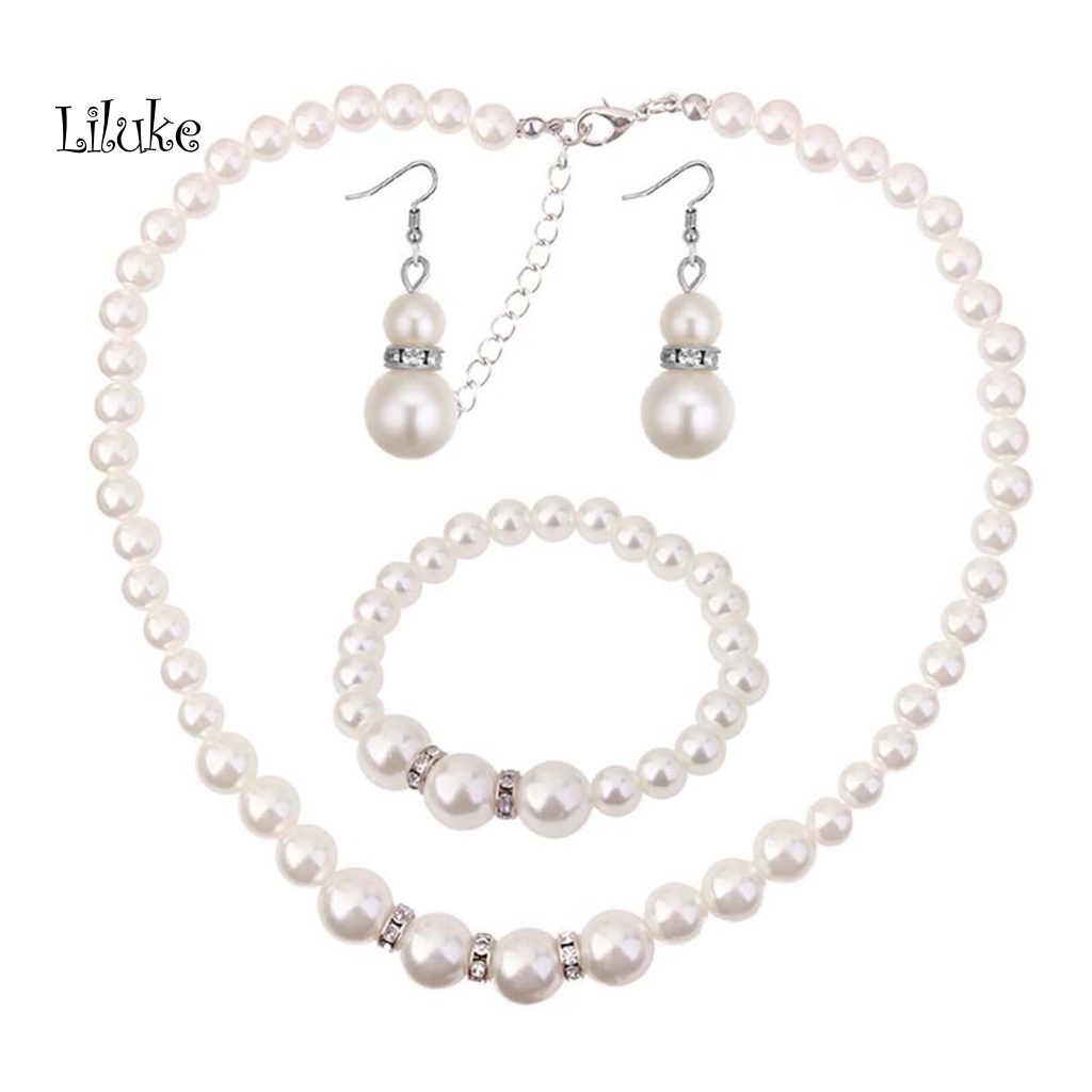 Bộ Trang Sức 3 Món Thời Trang Đính Ngọc Trai Nhân Tạo Dành Cho Nữ