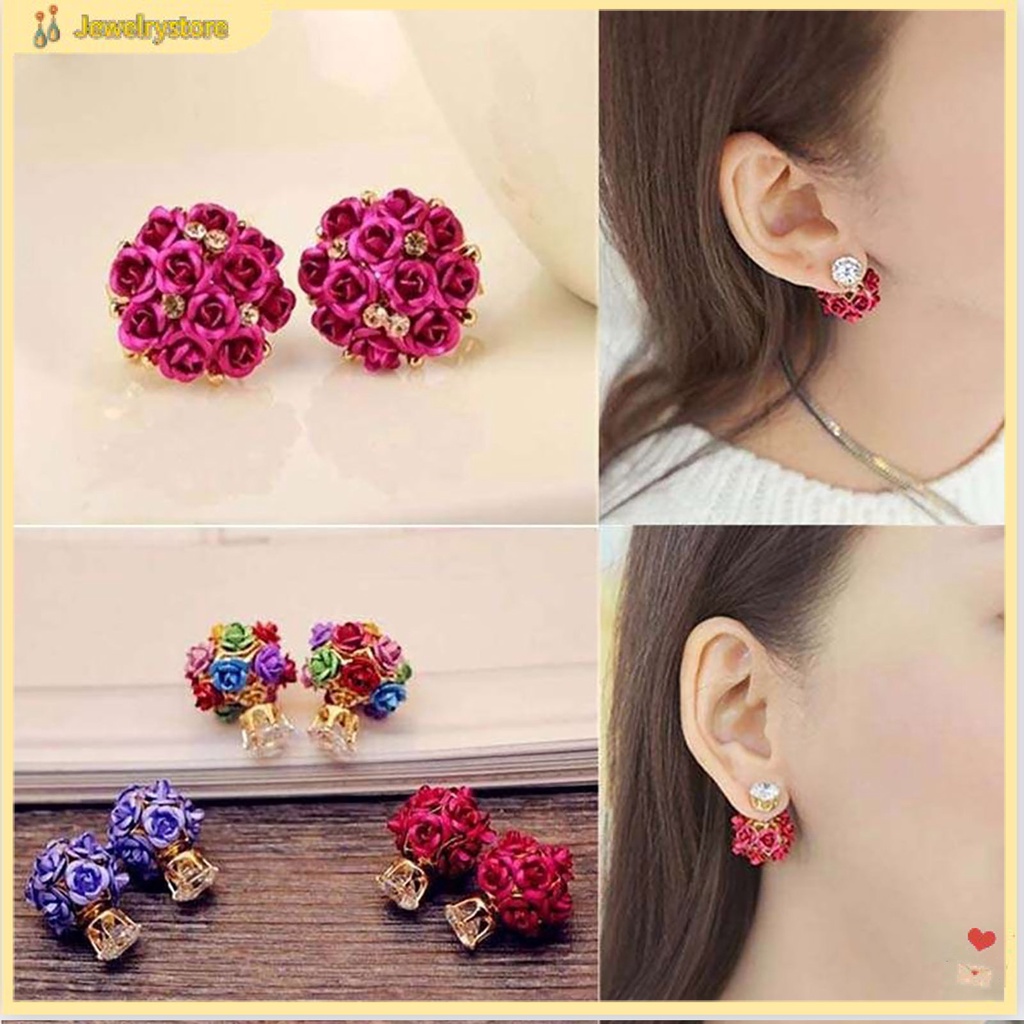 Bông tai hợp kim hình bó hoa có đính đá đầy độc đáo cho nữ