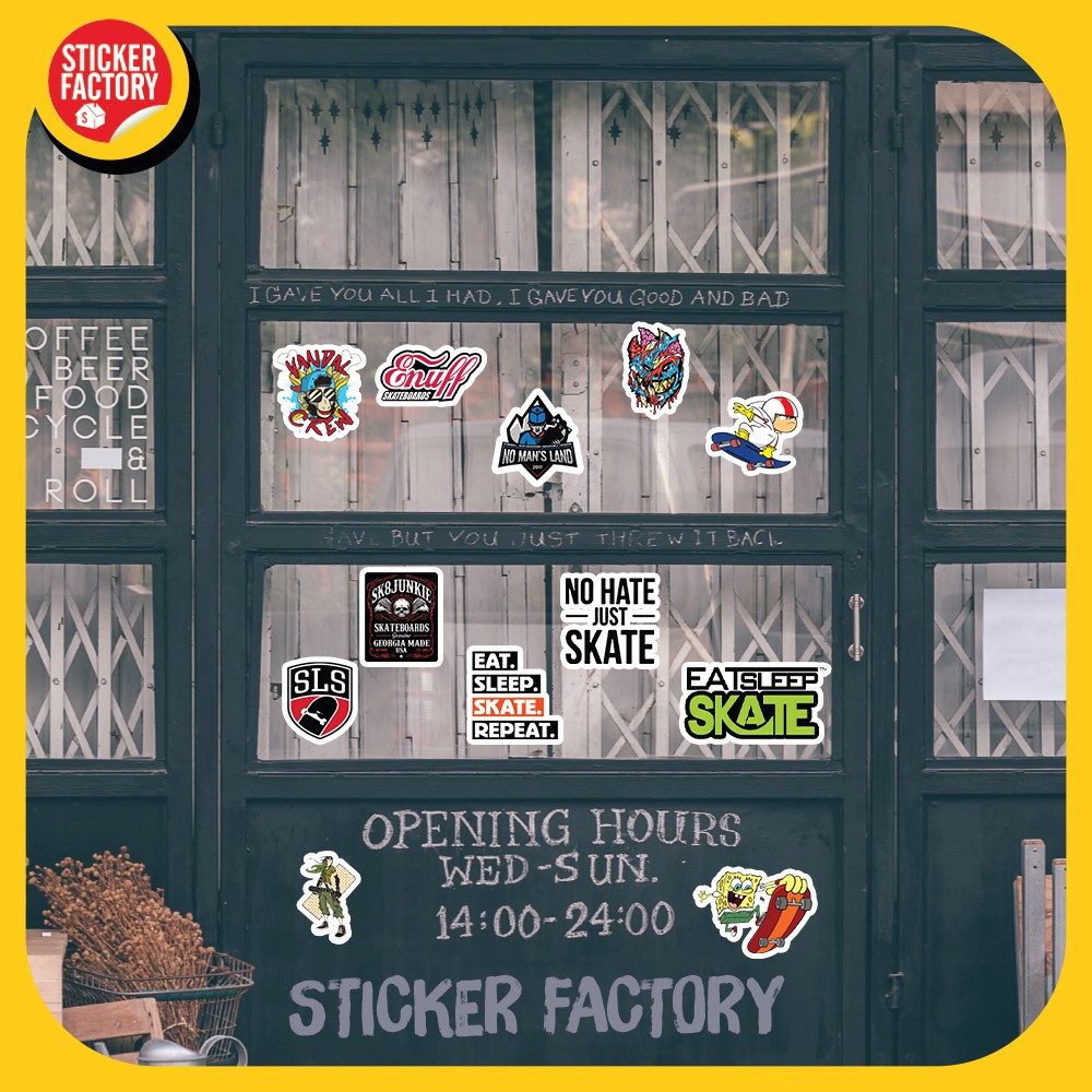 Skate Board - hộp set 100 sticker decal hình dán nón bảo hiểm , laptop, xe máy, ô tô - STICKER FACTORY