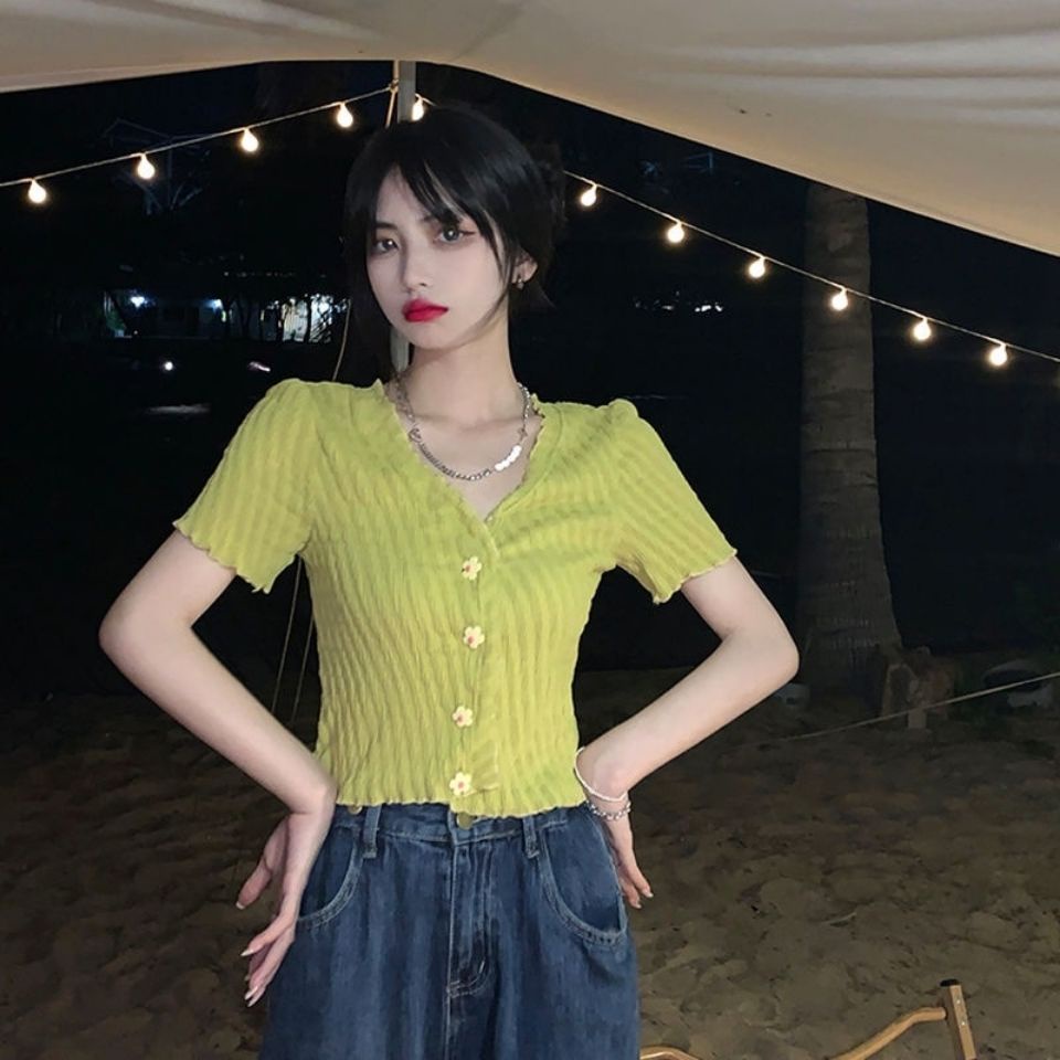Áo Thun Tay Ngắn Phối Bèo Thời Trang Mùa Hè Dành Cho Nữ