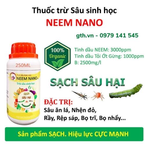 Chế Phẩm Neem Nano Thảo Dược Phòng Trừ Sâu Bọ Hại Hoa Hồng, Cây Cảnh, Rau Sạch 250ml