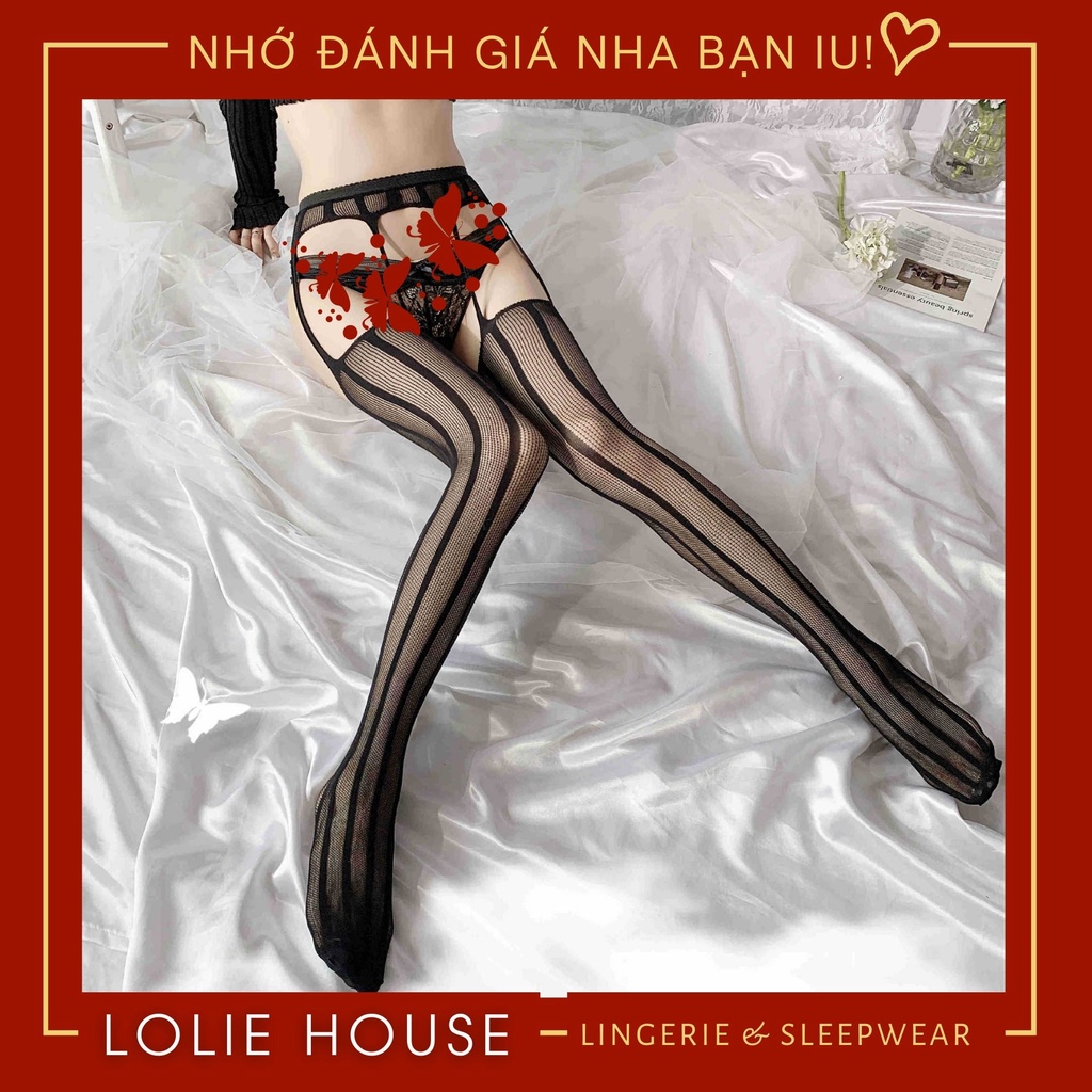 Quần tất lưới sexy gợi cảm chống tụt, Tất đùi liền đai kẹp tất sexy LOLIE HOUSE - QT12