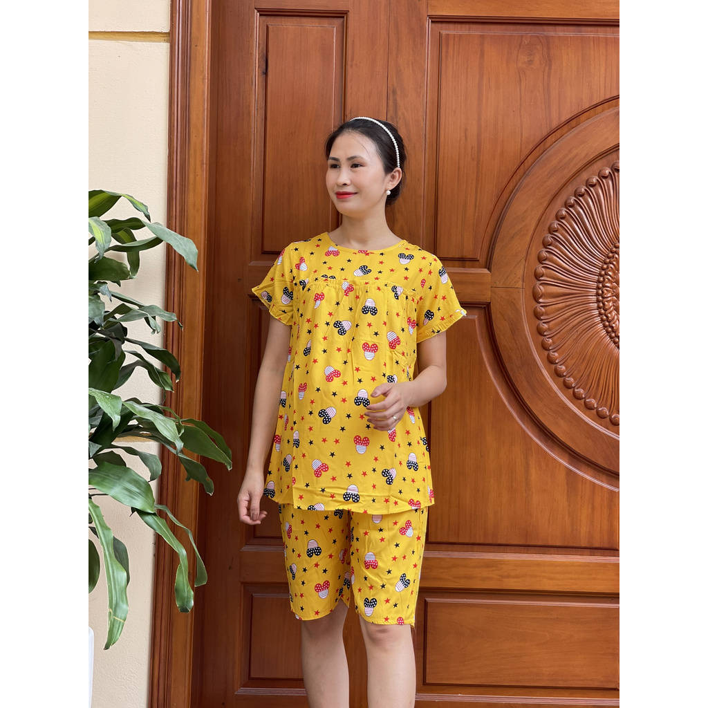Bộ đồ bầu LANH LỬNG Bánh bèo họa tiết xinh xắn mặc bầu và sau sinh