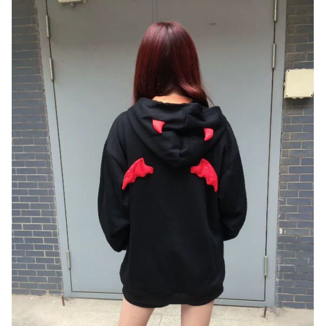 [SẴN] 😈 Áo hoodie nỉ thân dài thụng unisex quỷ chibi dễ thương (Ms A78)