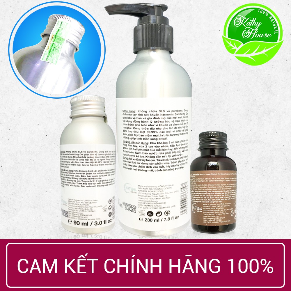 Nước rửa tay khô hàrmonis Hand Sanitizing Gel, diệt khuẩn 99.9%, không gây khô da, không chứa Paraben, SLS, chai 230ml