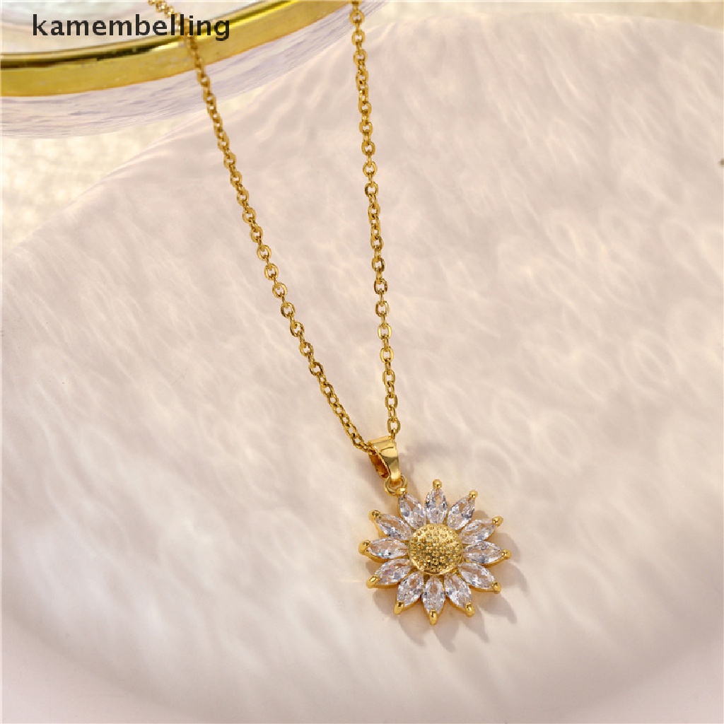 Kamembelling Vòng cổ Mặt Hình Hoa Hướng Dương / Lông Vũ / Giọt Nước Đính Pha Lê Lấp Lánh Thời Trang Cho Nữ EN