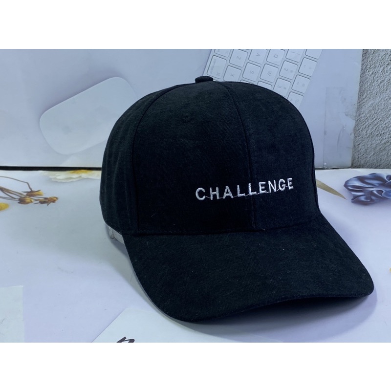 Nón kết nhung mịm - mũ lưỡi trai hàn quốc thêu CHALLENGE thời trang nam nữ