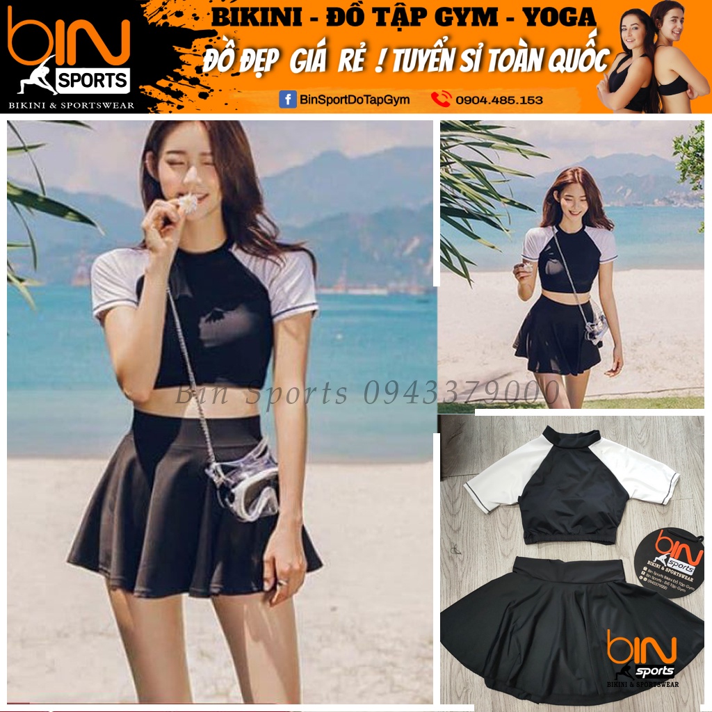 Bikini Nữ Hai Mảnh Aó Crop Quần Váy Freesize Bin Sports BHV130
