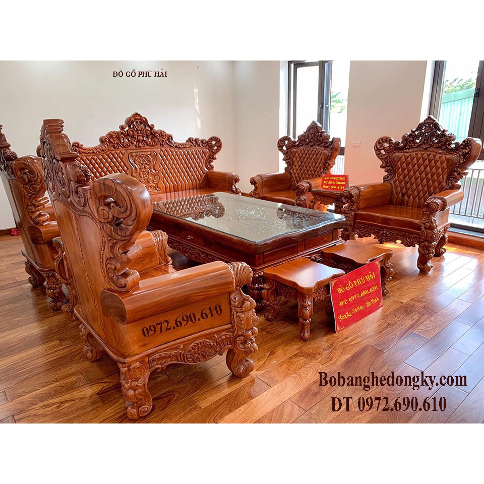 Bộ Hoàng Gia Louis Đục Trám Gỗ Gõ Đỏ
