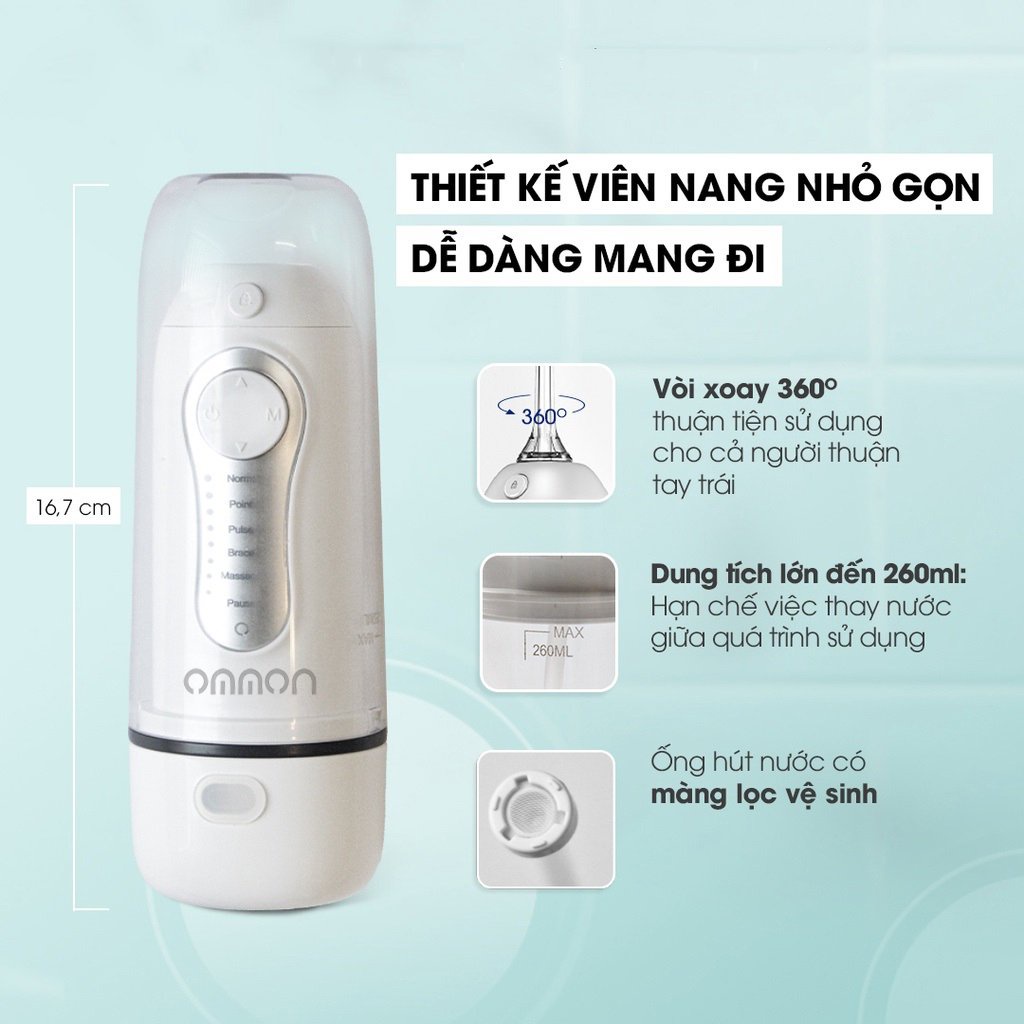 Máy tăm nước cầm tay OMMON Professional Cordless Oral Irrigator bảo hành chính hãng 18 tháng