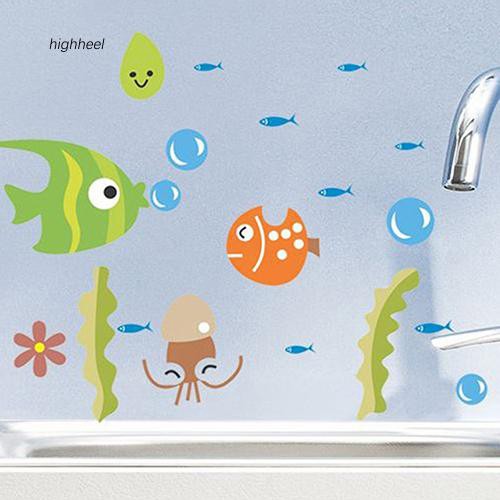 Giấy dán tường hình cá hoạt hình đáng yêu trang trí phòng tắm