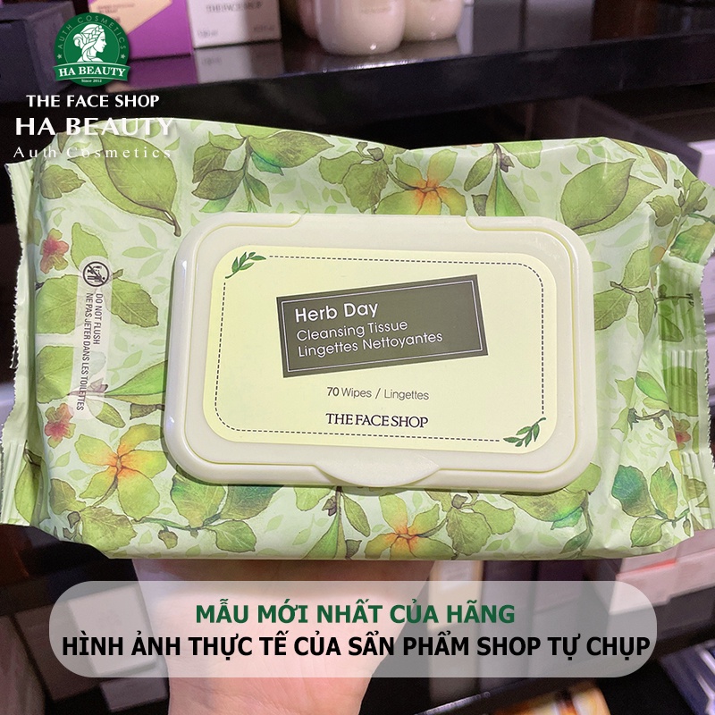 Khăn giấy tẩy trang làm sạch dịu nhẹ cho da chiết xuất thiên nhiên an toàn The Face Shop Herb Day Cleasing Tissue 20ea