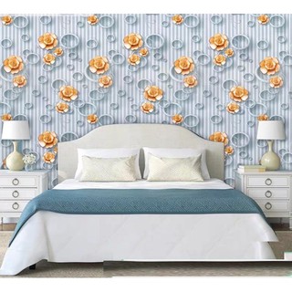 Decal 1m pvc giấy dán tường khổ 45cm hoa sen vàng 3d