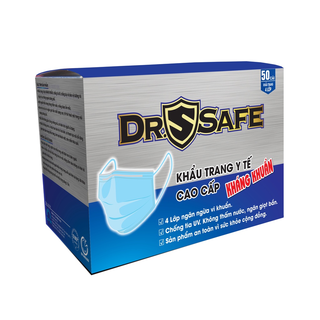 Khẩu trang y tế cao cấp Dr. Safe KHÁNG KHUẨN - Tiêu chuẩn ISO (Hộp 50 cái loại 4 lớp) | BigBuy360 - bigbuy360.vn