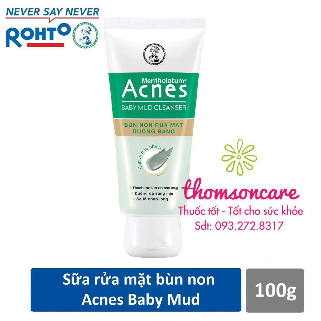 Sữa rửa mặt bùn non, dưỡng trắng da - Acnes Baby Mud Cleanser tuýp 100g ngừa mụn, se lỗ chân lông