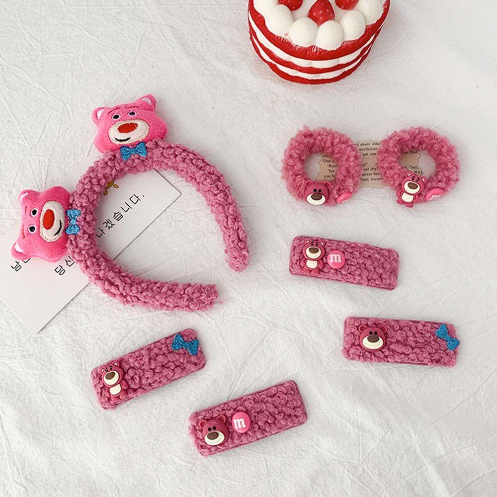 Kẹp Tóc Vải Lông Cừu Đính Hình Gấu Dâu Tây Hoạt Hình 15H Phong Cách Hàn Quốc Ngọt Ngào