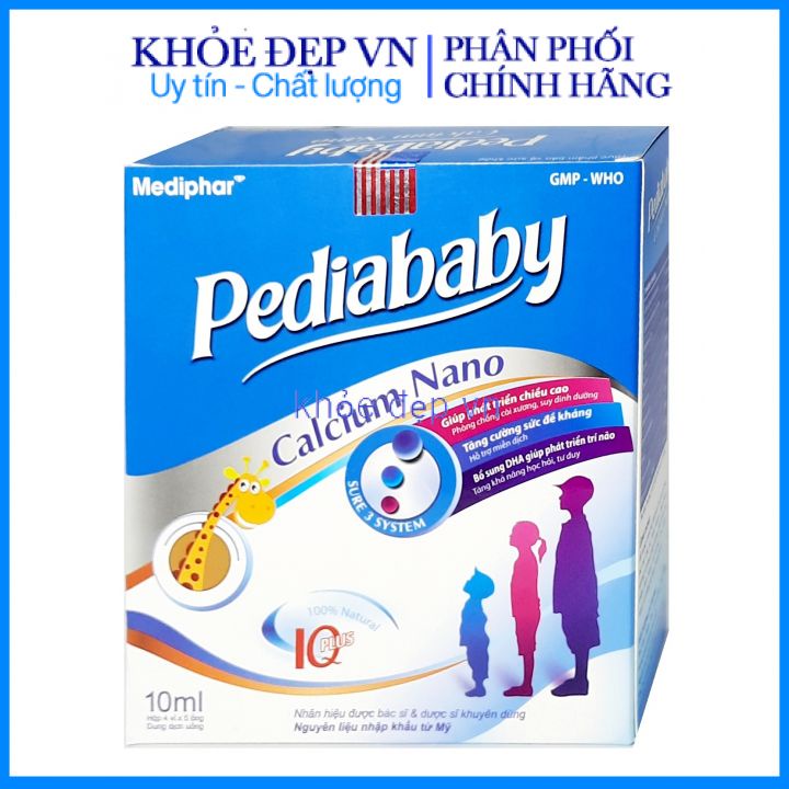 Pedia baby calcium nano Bổ sung canxi giúp cải thiện mật độ canxi của xương, giúp xương răng chắc khỏe - Hộp 20 ống