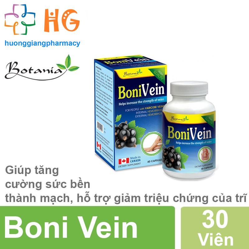 Boni Vein - Hỗ trợ và phòng ngừa bệnh trĩ, bệnh suy giãn tĩnh mạch, giảm tê nhức tay chân (Lọ 30 Viên)