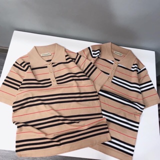 Áo Len Kẻ BBR cộc tay chất len Mongtoghi Cổ Polo