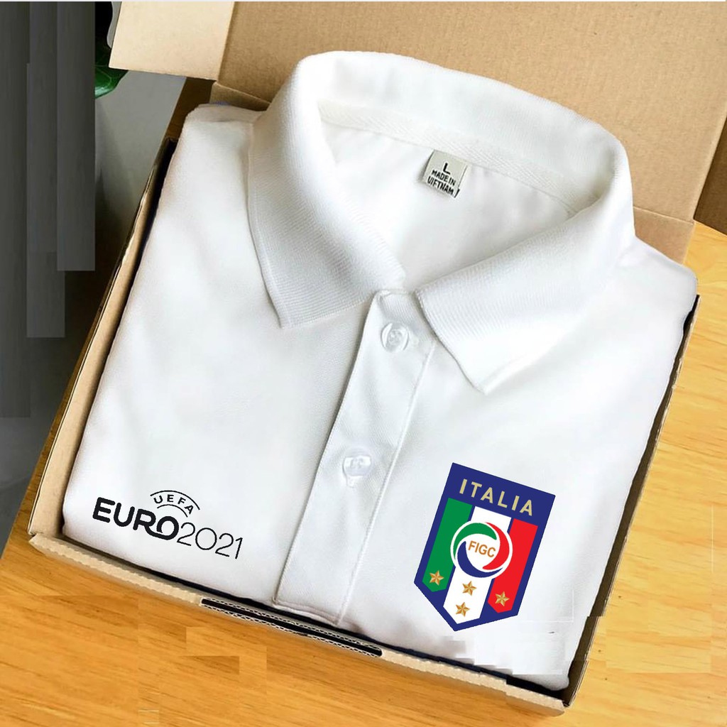 Áo Polo Trắng In Logo Đội Tuyển Quốc Gia Euro 2021 - Chất liệu hàng loại 1 thị trường kèm FREE SHIP